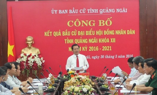 Ủy ban bầu cử tỉnh Quảng Ngãi công bố danh sách 55 người trúng cử đại biểu HĐND tỉnh Quảng Ngãi khóa XII, nhiệm kỳ 2016-2021.