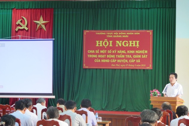 Thường trực HĐND tỉnh chia sẻ một số kỹ năng, kinh nghiệm trong hoạt động thẩm tra, giám sát của HĐND huyện và cấp xã ở Đức Phổ